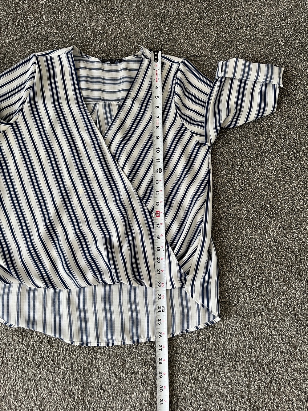 West Kei Navy and White Striped Wrap Blouse Size M - Picture 7 of 9